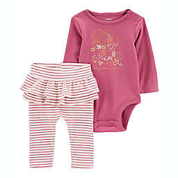 carter's® 2-Piece Long Sleeve Bodysuit and Ruffle Pant Set in Pink