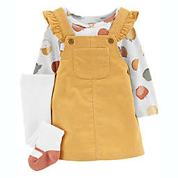 carter's® 3-Piece Long Sleeve Apple Tee, Jumper, and Tights Set in Yellow