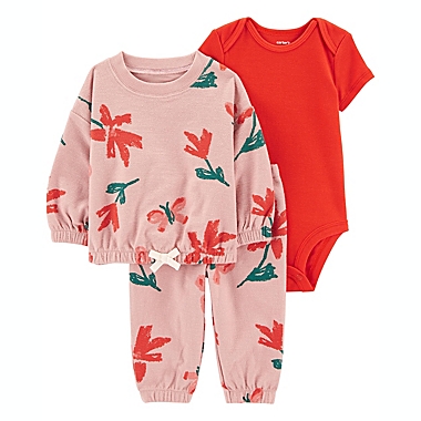 carter&#39;s&reg; Newborn 3-Piece Floral Cardigan, Bodysuit, and Pant Set in Pink. View a larger version of this product image.
