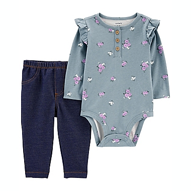 carter&#39;s&reg; Size 3M 2-Piece Floral Bodysuit and Pant Set in Green. View a larger version of this product image.