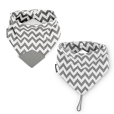 BooginHead&reg; 2-Piece Chevron Bandana Bib Teether and PaciGrip Bib Set in Grey. View a larger version of this product image.