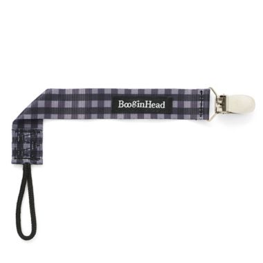 BooginHead&reg; PaciPlush Pal Panda with Pacifier Holder &amp; Clip in Black &amp; White Plaid. View a larger version of this product image.