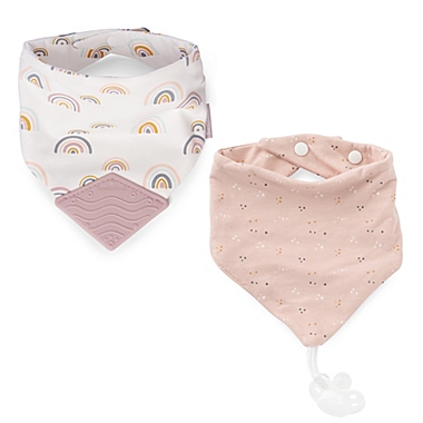 BooginHead&reg; 2-Piece Rainbows Bandana Bib Teether and PaciGrip Bib Set in Pink/Multi. View a larger version of this product image.