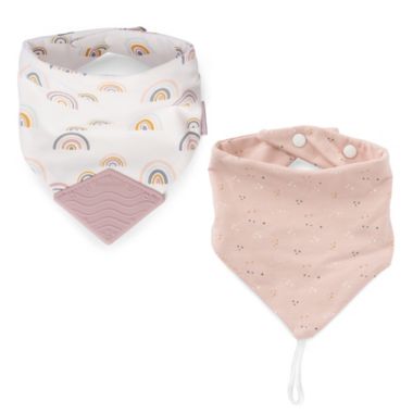 BooginHead&reg; 2-Piece Rainbows Bandana Bib Teether and PaciGrip Bib Set in Pink/Multi. View a larger version of this product image.