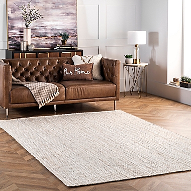 nuLOOM Rigo Hand Woven Farmhouse Jute 9&#39; x 12&#39; Area Rug in White. View a larger version of this product image.