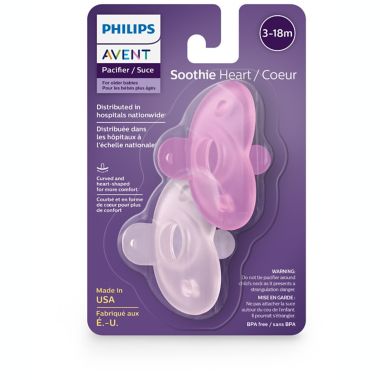 Philips Avent 3-18M 2-Pack Heart Soothie Pacifiers in Pink/Purple. View a larger version of this product image.