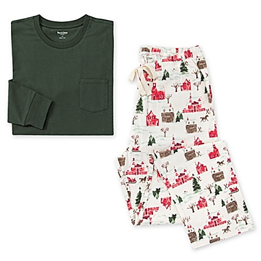 Burt&#39;s Bees Baby&reg; Mens 2-Piece Holiday Village Pocket Tee and Lounge Pant Set. View a larger version of this product image.
