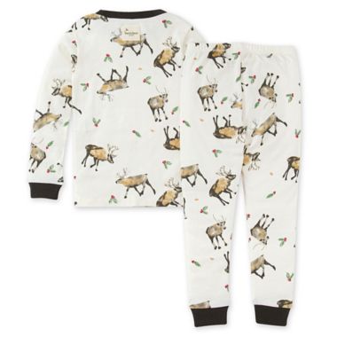 Burt's Bees Baby&reg; Size 4Y 2-Piece Northern Reindeer Tee and Pant PJ Set in Cream. View a larger version of this product image.