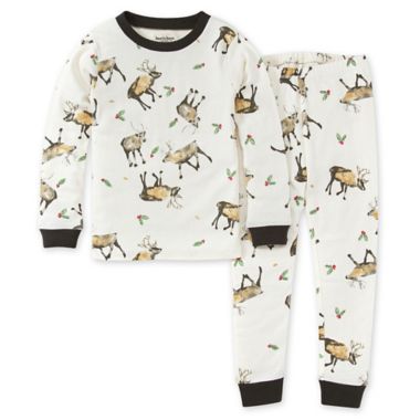 Burt's Bees Baby&reg; Size 4Y 2-Piece Northern Reindeer Tee and Pant PJ Set in Cream. View a larger version of this product image.