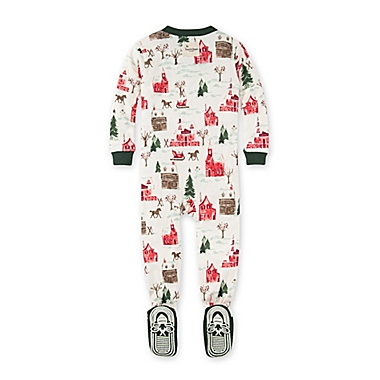 Burt&#39;s Bees Baby&reg; Size 0-3M Holiday Village Organic Cotton Footed Pajama in Pine. View a larger version of this product image.