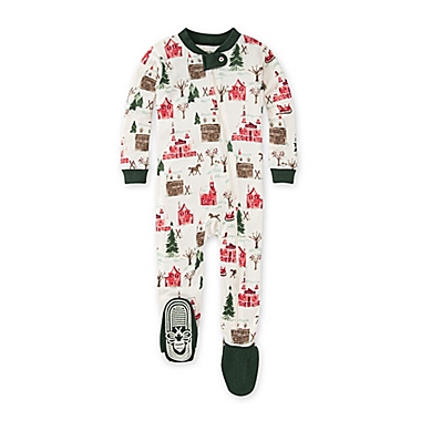 Burt&#39;s Bees Baby&reg; Size 0-3M Holiday Village Organic Cotton Footed Pajama in Pine. View a larger version of this product image.