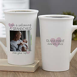 Love Is Welcoming A Grandchild Personalized Latte Mug in White