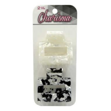 Charisma&trade; 2-Piece Medium Marble Aryclic Jaw Clips in Black/White. View a larger version of this product image.