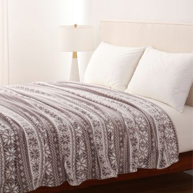 Winter Wonderland Holiday Fairisle King Throw Blanket in Grey. View a larger version of this product image.