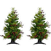 Christmas Time Pine Artificial Christmas Trees with Clear LED Lights (Set of 2)