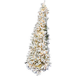 Fraser Hill Farm® Pine Flocked Half Christmas Tree with White LED Lights