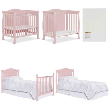 Dream On Me Naples Full Panel 4-in-1 Convertible Mini Crib in Pink Blush. View a larger version of this product image.