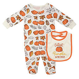 Baby Starters® Size 3M 2-Piece Pumpkins Footie Pajama and Bib Set in Orange