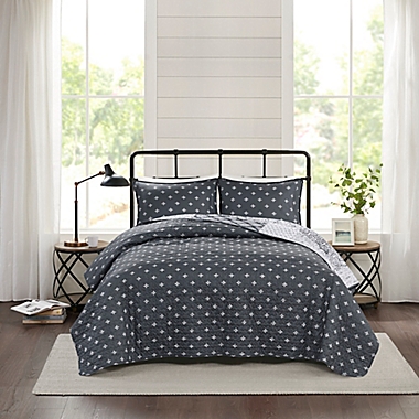 Madison Park&reg; Cassel 3-Piece Reversible King/California King Coverlet Set in Black. View a larger version of this product image.