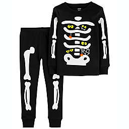 carter's® Size 2T 2-Piece Halloween Skeleton Top and Pant Pajama Set in Black