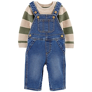 carter&#39;s&reg; Size 6M 2-Piece Striped Knit Sweater and Denim Overall Set in Blue/Green. View a larger version of this product image.