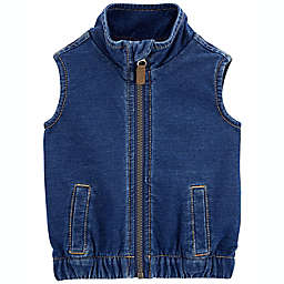 carter's® Newborn Zip-Up Knit Denim Vest in Blue
