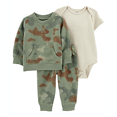 carter&#39;s&reg; Size 3M 3-Piece Camo Sweater, Bodysuit, and Pant Set in Green. View a larger version of this product image.