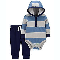 carter's® 2-Piece Hooded Bodysuit and Pant Set in Blue/Grey
