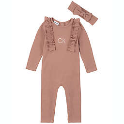 Calvin Klein 2-Piece Ruffled Coverall and Headband Set in Mauve