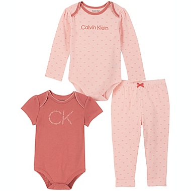 Calvin Klein&reg; Size 12M 3-Piece &quot;CK&quot; Set in Pink. View a larger version of this product image.