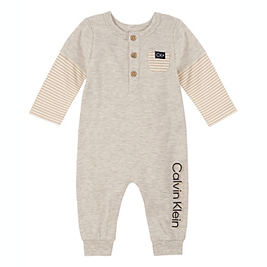 Calvin Klein&reg; Size 18M Long Sleeve Henley Coverall in Ivory/Heather. View a larger version of this product image.