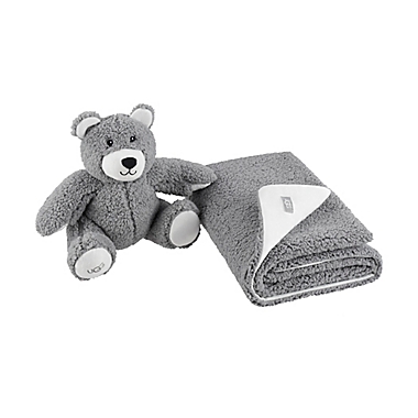 UGG&reg; 2-Piece Classic Sherpa Throw Blanket and Plush Bear Toy Set in Grey. View a larger version of this product image.