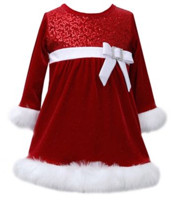 Bonnie Baby&reg; Velvet and Faux Fur Holiday Dress in Red