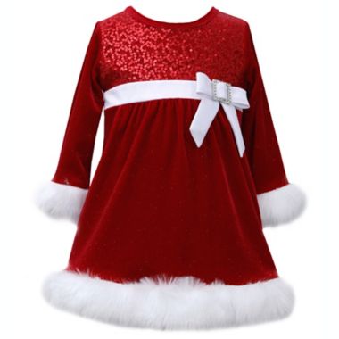 Bonnie Baby&reg; Size 3T Velvet and Faux Fur Holiday Dress in Red. View a larger version of this product image.