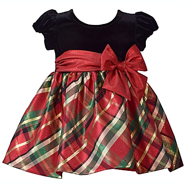 Bonnie Baby Size 18M 2-Piece Velvet Plaid Taffeta Dress and Diaper Cover Set in Red/Green. View a larger version of this product image.