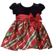 Bonnie Baby 2-Piece Velvet Plaid Taffeta Dress and Diaper Cover Set in Red/Green