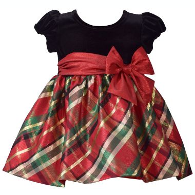Bonnie Baby Size 3T 2-Piece Velvet Plaid Taffeta Dress and Diaper Cover Set in Red/Green. View a larger version of this product image.