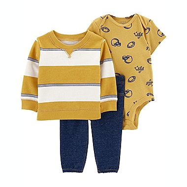 carter&#39;s&reg; Size 12M 3-Piece Fleece Sweater, Bodysuit, and Denim Pant Set in Yellow. View a larger version of this product image.