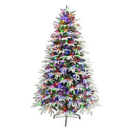 Puleo International 7.5-Foot Pre-Lit Flock Halifax Fir Christmas Tree