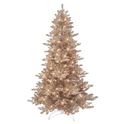 Puleo International 6.5-Foot Pre-Lit Spruce Artificial Christmas Tree in Rose Gold