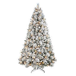Puleo International 7.5-Foot Pre-Lit Flocked Pine Christmas Tree