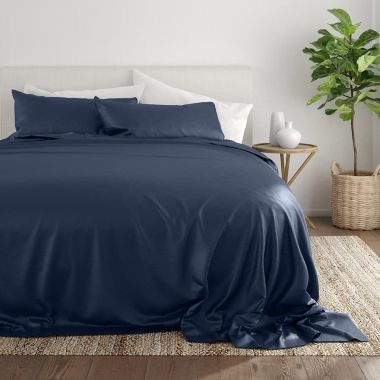 Viscose Deep-Pocket California King Sheet Set in Navy. View a larger version of this product image.