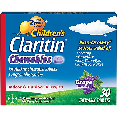 Claritin&reg; Children&#39;s Allergy 30-Count Chewable Tablets in Grape Flavor. View a larger version of this product image.