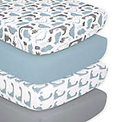 The Peanutshell&trade; 4-Pack Dino Microfiber Fitted Crib Sheets in Blue/White