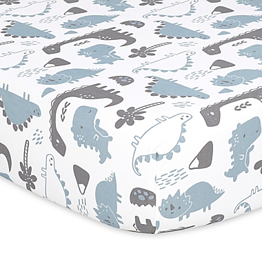 The Peanutshell&trade; 4-Pack Dino Microfiber Crib Fitted Sheets in Blue/White. View a larger version of this product image.