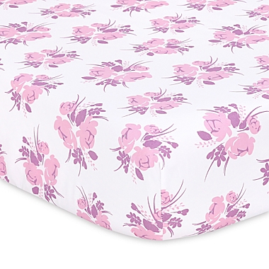 The Peanutshell&trade; 4-Pack Floral Microfiber Fitted Crib Sheets in Purple/Pink. View a larger version of this product image.