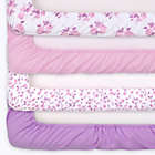 Alternate image 6 for The Peanutshell&trade; 4-Pack Floral Microfiber Fitted Crib Sheets in Purple/Pink