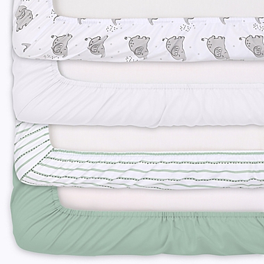 The Peanutshell&trade; 4-Pack Elephant Microfiber Fitted Crib Sheets in Grey/Blue. View a larger version of this product image.
