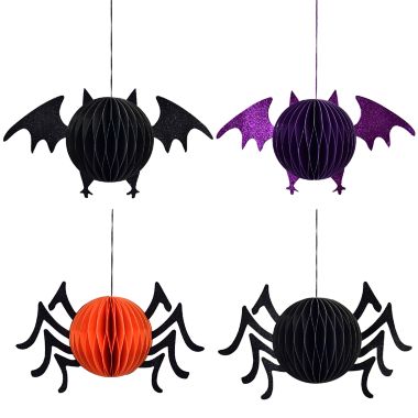 H for Happy&trade; Bats and Spiders Paper Halloween Ornaments (Set of 4). View a larger version of this product image.