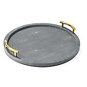 American Atelier&reg; Dots 17.3-Inch Round Faux Leather Handled Tray in Grey
